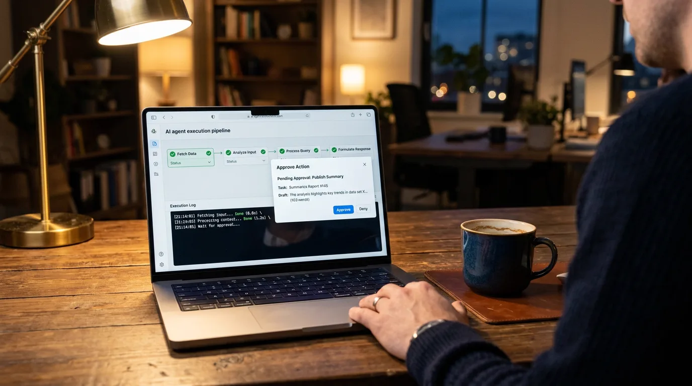 Autonomous AI agent task execution pipeline with approve gate